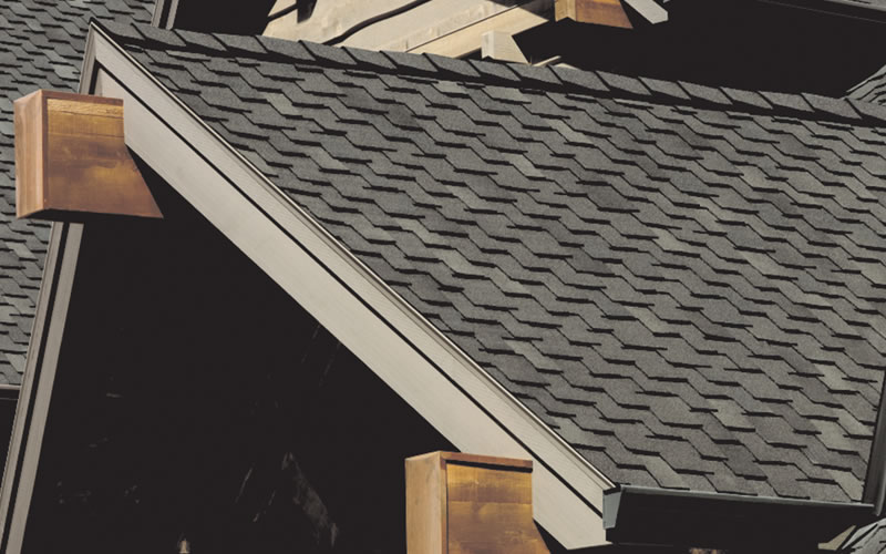 Photo of an A-frame roof with Owens Corning's Woodmoor Colletion shingles installed