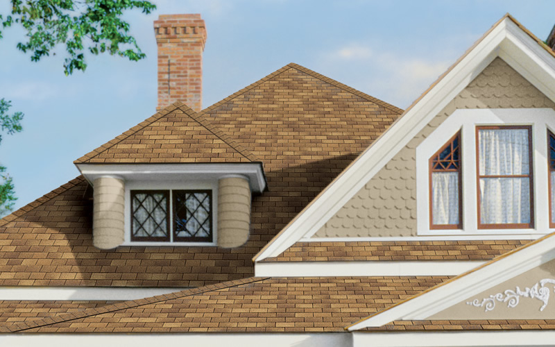 Computer generated image of a large residential roof with Owens Corning's Supreme AR shingles installed